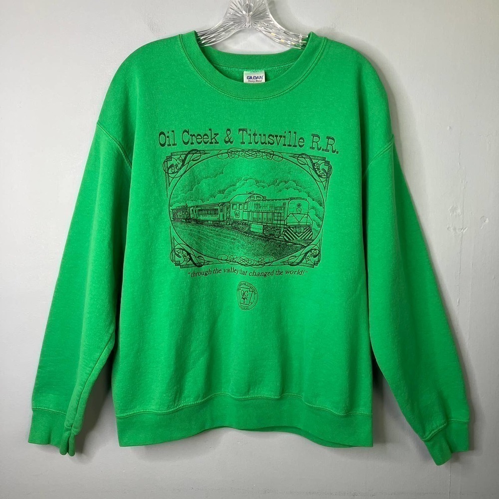 Oil Creek and Titusville Railroad Kelly Green Train Graphic Sweatshirt Mens Sz L